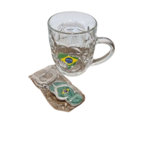 Kit Caneca de Vidro com abridor em metal Brasil - 250 ml