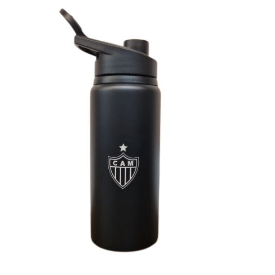 Squeeze bico metal  preta  600ml Escudo- atlético Produto Licenciado