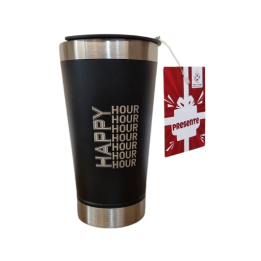 Copo Térmico 500ml Preto com abridor Happy Hour