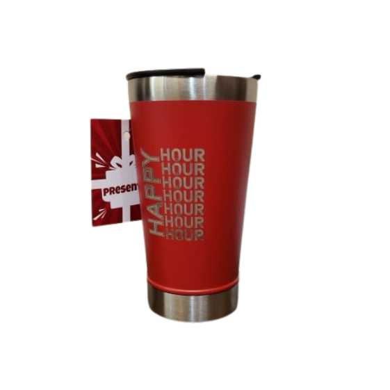 Copo Térmico 500ml vermelho com abridor Happy Hour