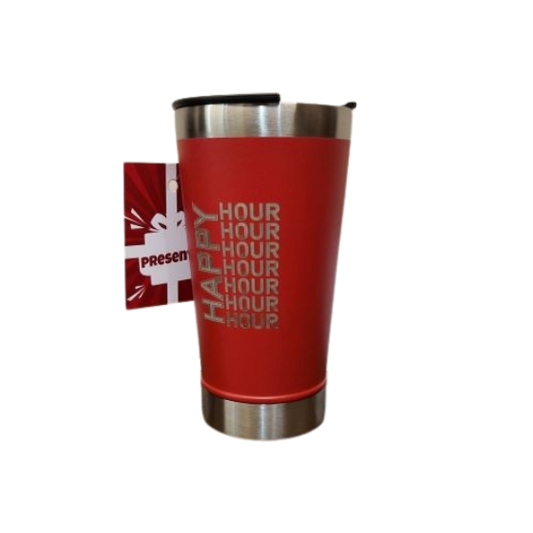 Copo Térmico 500ml vermelho com abridor Happy Hour