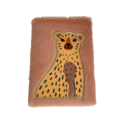 Caderno de plush  Laranja com  Onça com 80 folhas