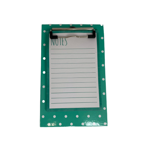 Prancheta verde com poá branco com bloco de notas 60 folhas
