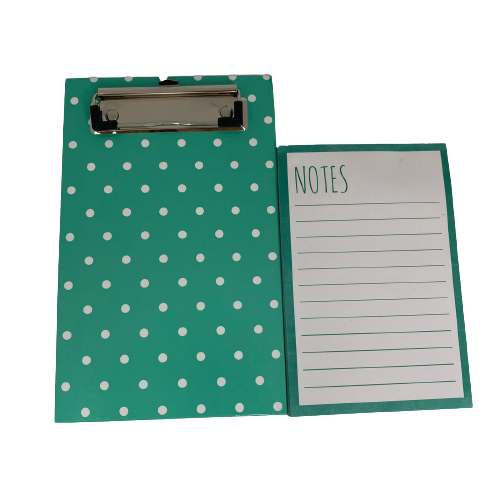 Prancheta verde com poá branco com bloco de notas 60 folhas