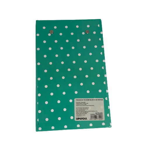 Prancheta verde com poá branco com bloco de notas 60 folhas